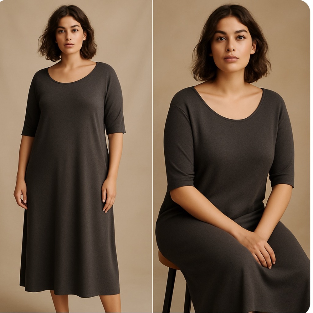 Poetry Cotton Cashmere Midi Dress Charcoal Gray Size 14